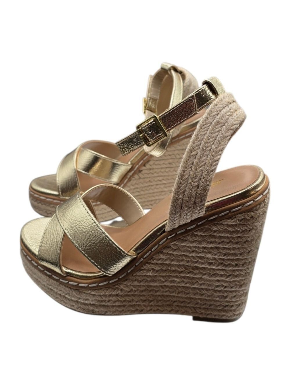 Soda Gold Espadrille Platform Wedge Sandals Ankle Strap 5.5 NWOT